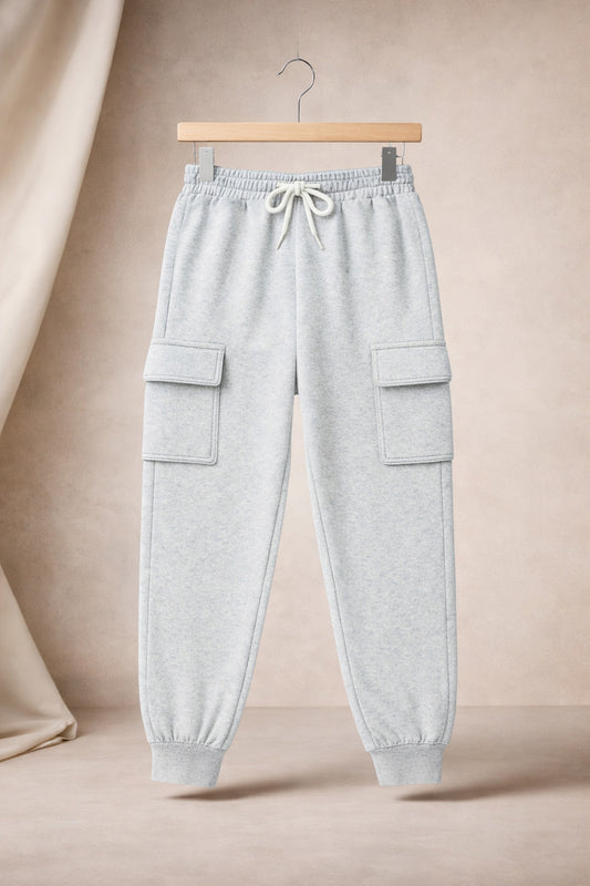 Boys Grey Melange Regular Fit Cotton Cargo Track Pants