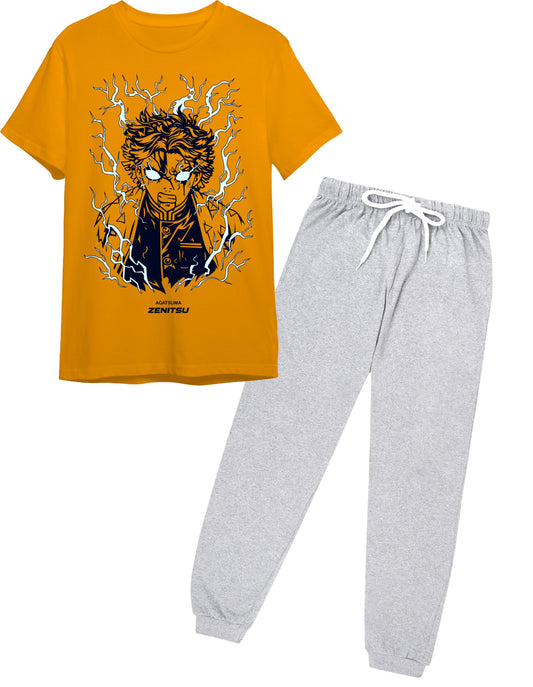 Boys Anime Demon Slayer Zenitsu Printed T-Shirt & Jogger Set | Casual Stylish Outfit for Ages 9–16 Years