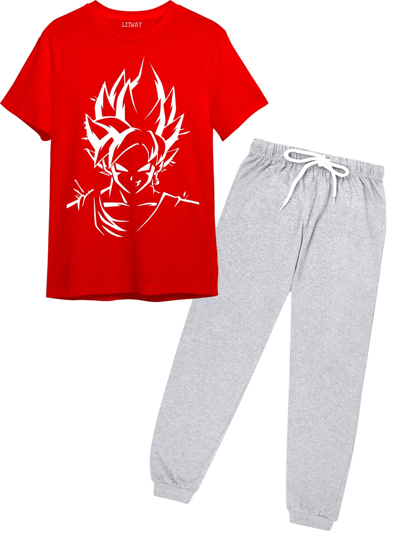 Boys Anime Super Saiyan Graphic T-Shirt & Jogger Set – Sizes 9 to 16 Years – Red & Grey