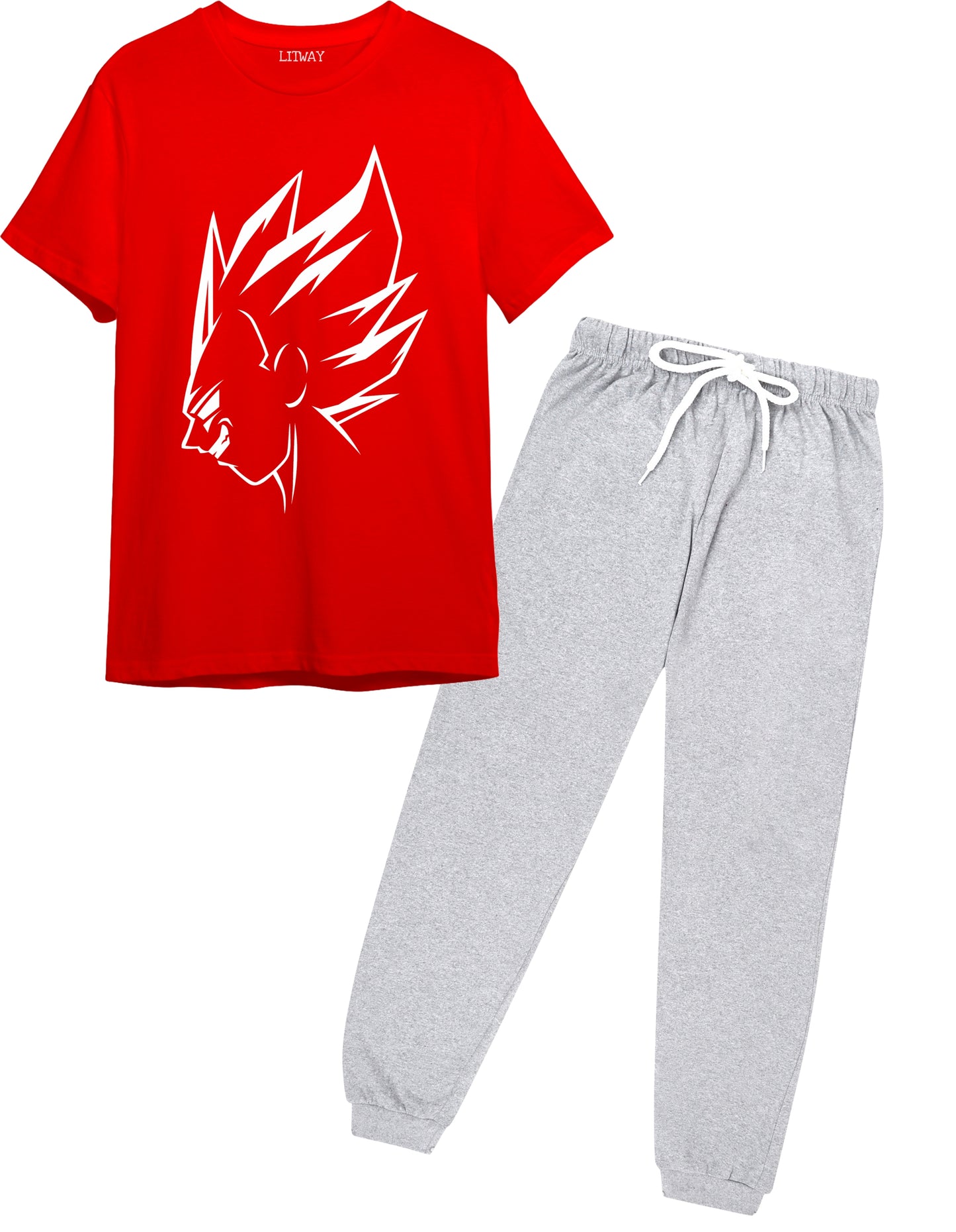Boys Anime Warrior Red T-Shirt & Grey Joggers Set (Ages 9–16 Years) – Bold White Graphic
