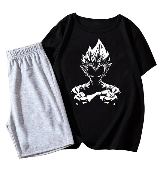 Boys Anime Graphic T-Shirt with Shorts Set (9–16 Years) – Superhero Style